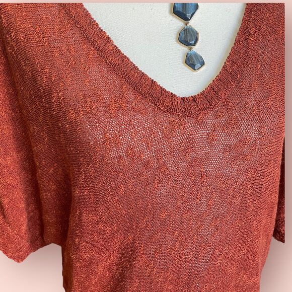 Eileen Fisher Linen Sweater Rust Red Petite XS S Long Tunic Length - Picture 5 of 13